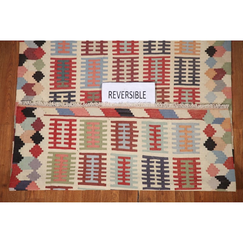 Vegetable Dye Kilim Qashqai Persian Area Rug Vintage Wool Carpet - 3'4"x 4'10"