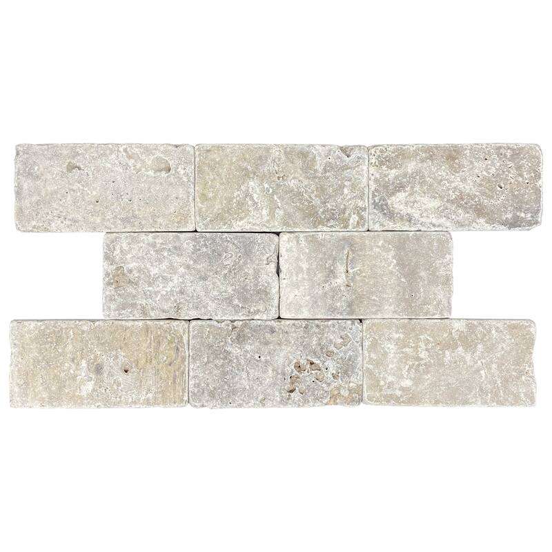 Argento Travertine 3" x 6" Rustic Tumbled Tile - Sample - Silver