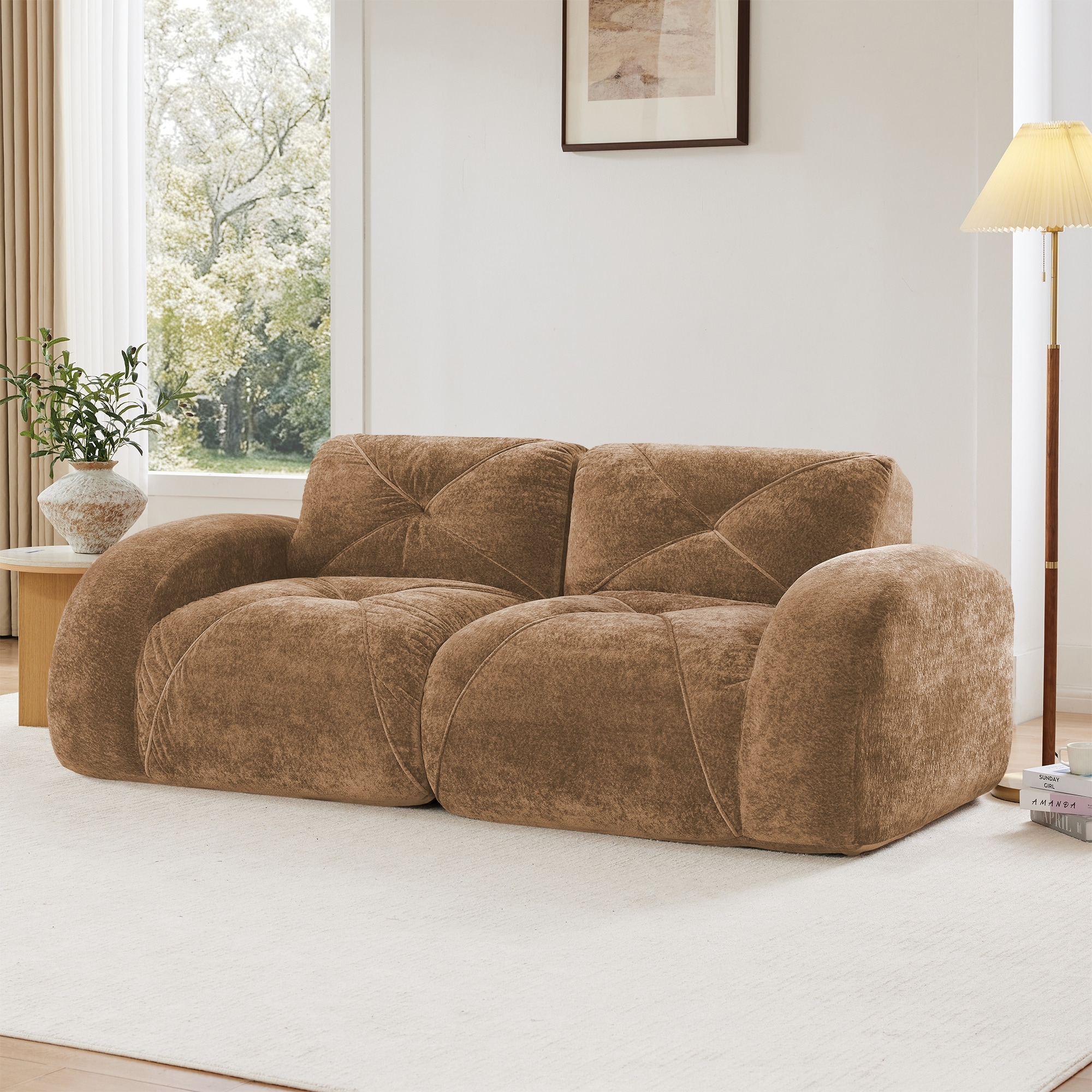 Modular Sectional Sofa Loveseat for Living Room, Stylish Accent Couch Camel 2-Seater Sofa Couch Settee