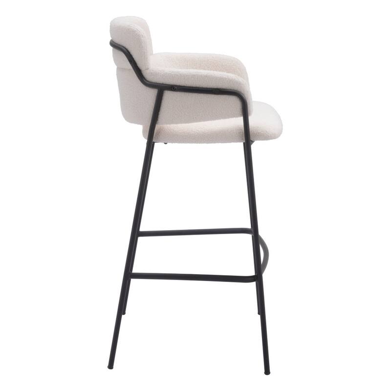 HomeRoots Set of Two 30" Cream and Black Faux Shearling and Steel Bar Height Bar Chairs