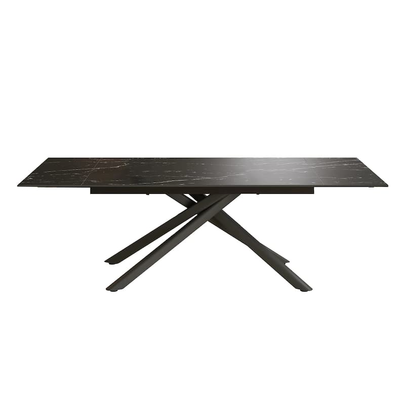 9 - Piece Extendable Rectangular Sintered Stone Cross Legs Dining Set With 8 Chairs For Home or Villa