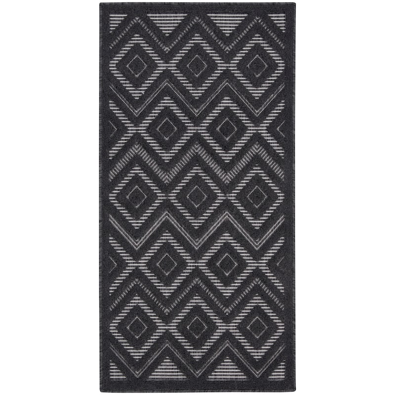 Nourison Versatile Indoor/Outdoor Geometric Flatweave Area Rug - 2' x 4' - Charcoal/Black