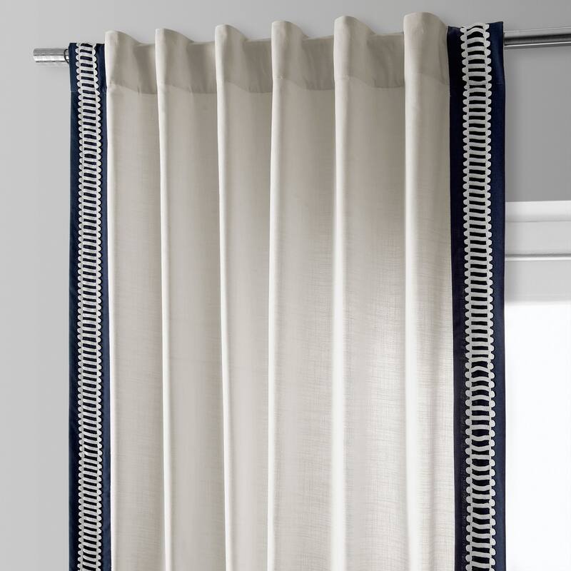 Exclusive Fabrics Bordered Textured Cotton Curtains For Bedroom & Living Room Curtains - Single Panel Drapes