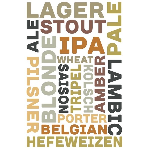 Beer Typography Types Of Beer White Background Lantern Press Artwork Art Print Multiple Sizes Available