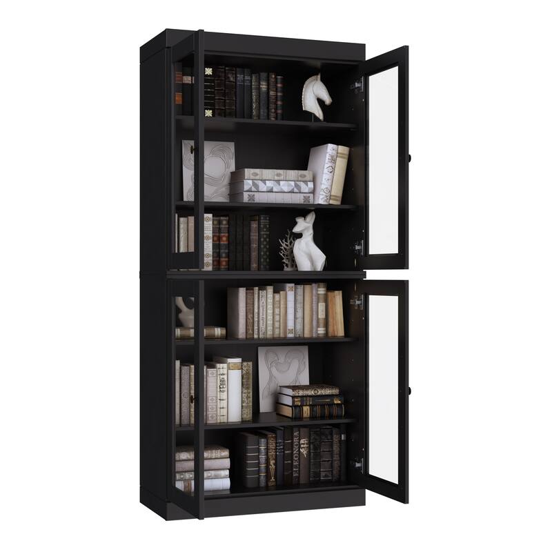 Palace Imports Solid Wood 6-Shelf Bookcase, Clear Glass Doors, Adjustable Shelves