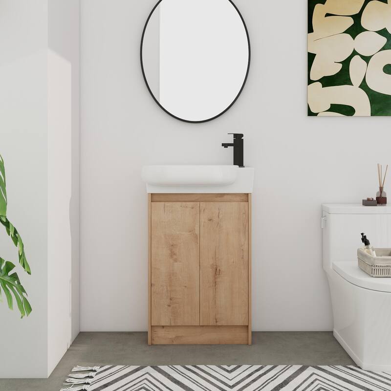 BNK 23'' Bathroom Vanity with Sink, Freestanding Bathroom Vanity with Soft Close Doors & Shelf ﻿ - 22.8''W-Ceramic Sink - Imitative Oak