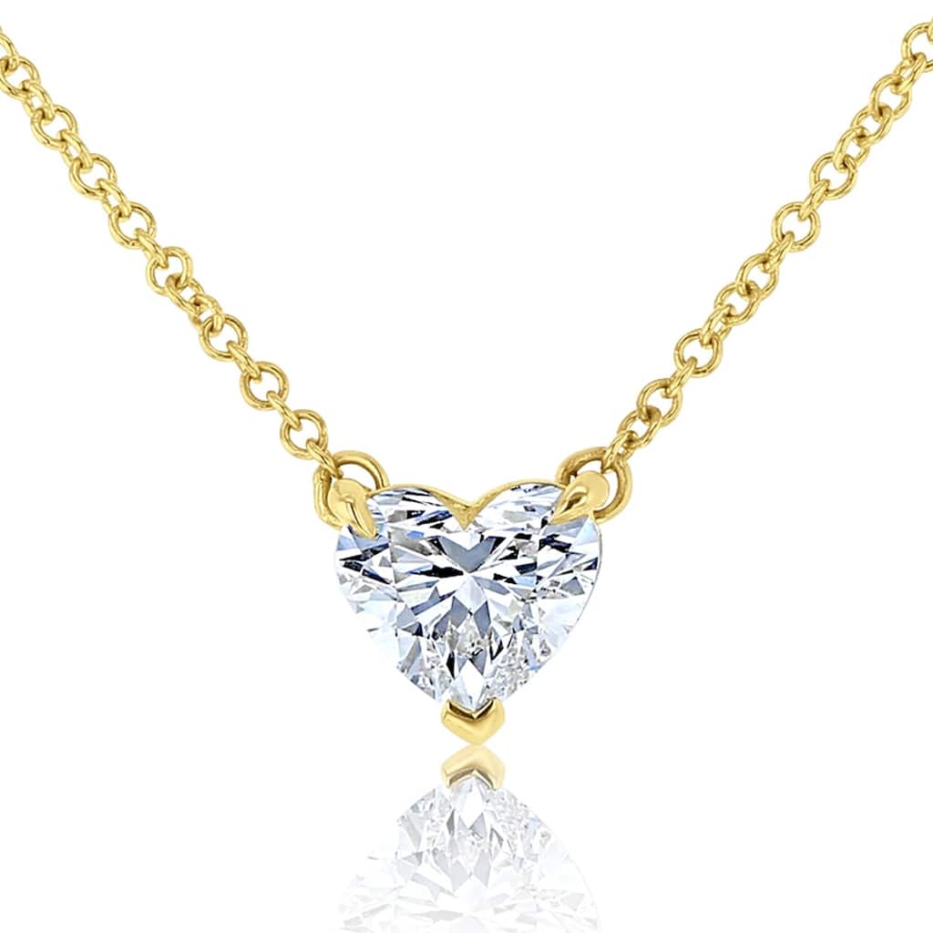 Kobelli 1, 2, or 3 Carats Heart Lab Grown Diamond Certified 14k Gold Solitaire Clover Necklace (EF/VS)