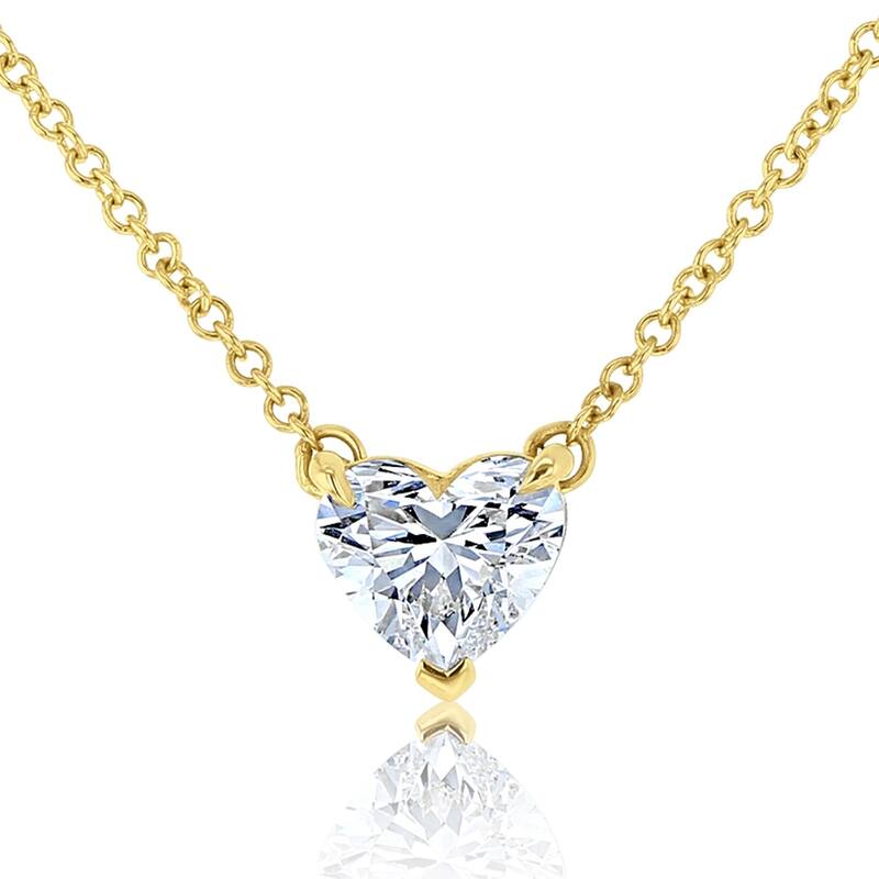Kobelli 1, 2, or 3 Carats Heart Lab Grown Diamond Certified 14k Gold Solitaire Clover Necklace (EF/VS) - Yellow - 1