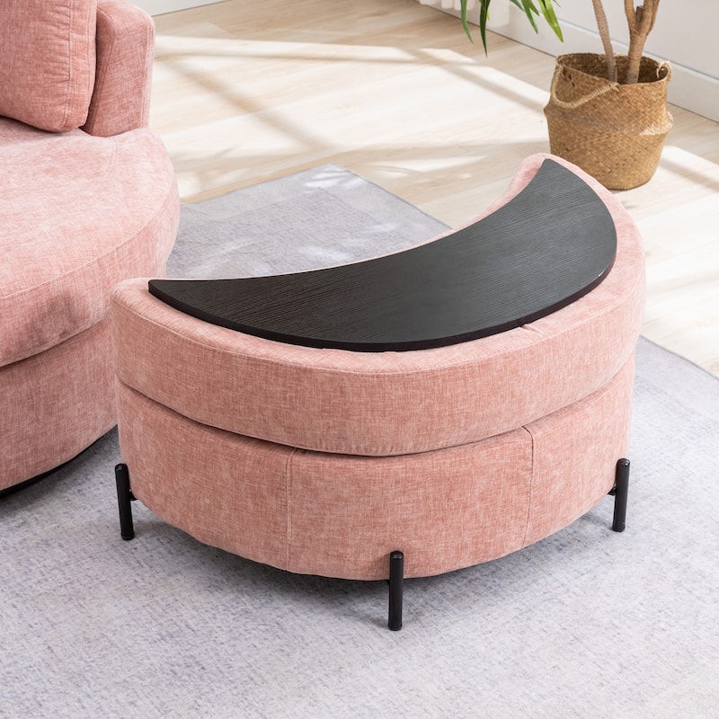 32.7" W Upholstered Half Moon Storage Ottoman Footrest Footstool