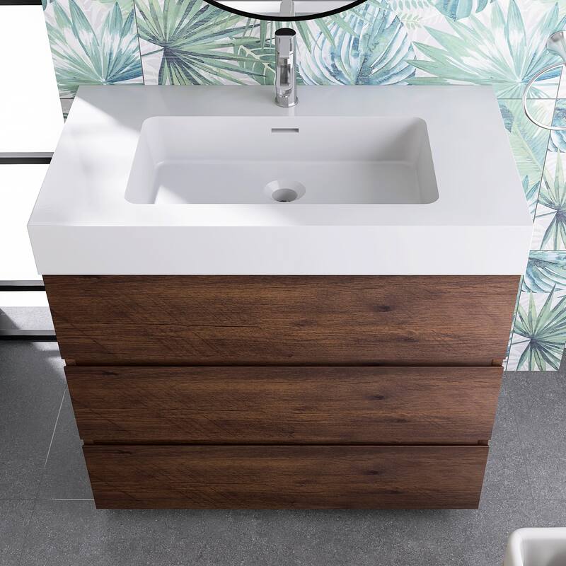 Freestanding Bathroom Vanity with White Solid Surface Top