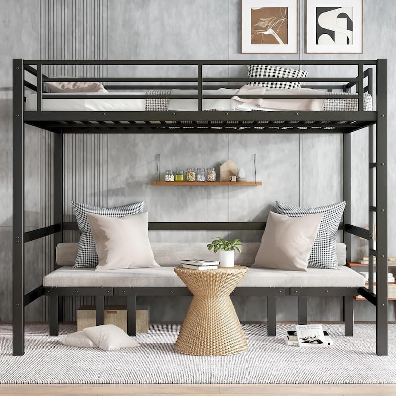 Pull-Out Bunk Bed with Three-Section Lower Bunk and Safety Rails on Top Bunk