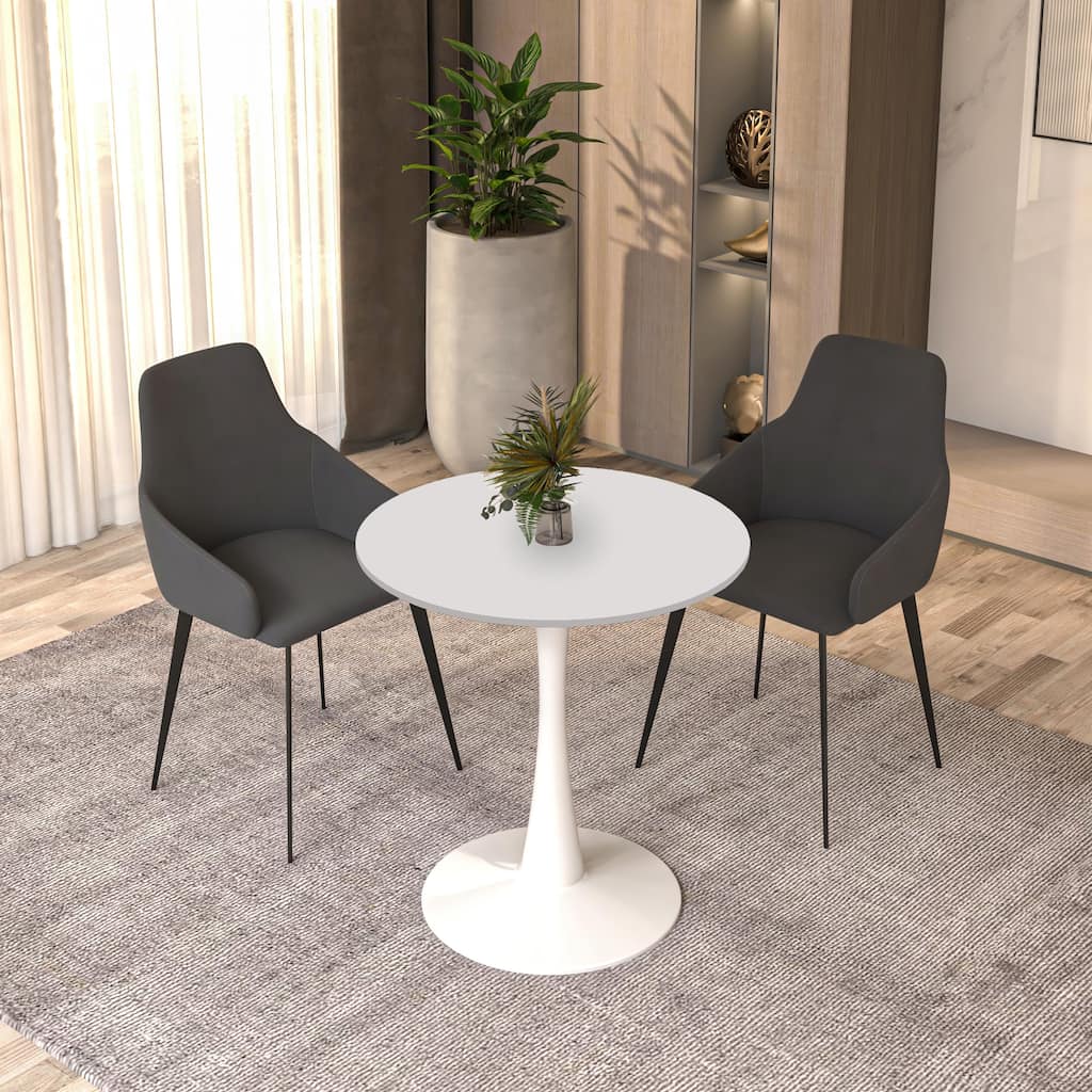 Bristol 27" Modern Round Dining Table with White Steel Pedestal Base, Sintered Stone or MDF Top Bistro Kitchen Table