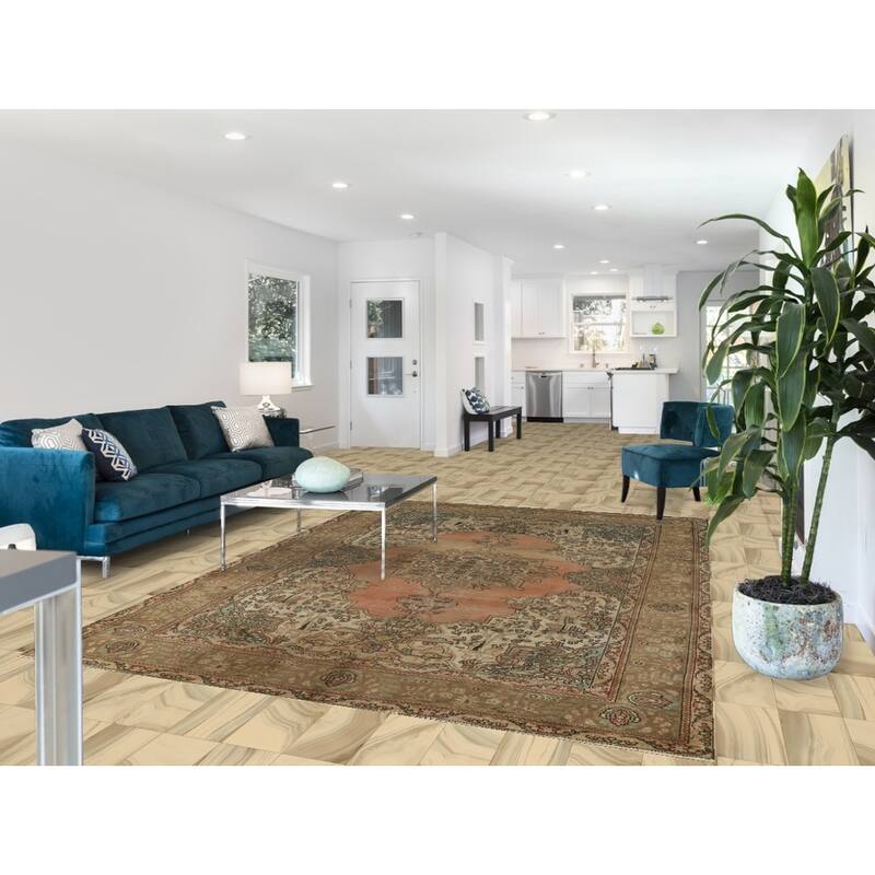 Hand Knotted Oriental 100% Wool Carpet Traditional Medallion Oranges & Rust Tabriz Area Rug - 9' 8'' X 6' 10''