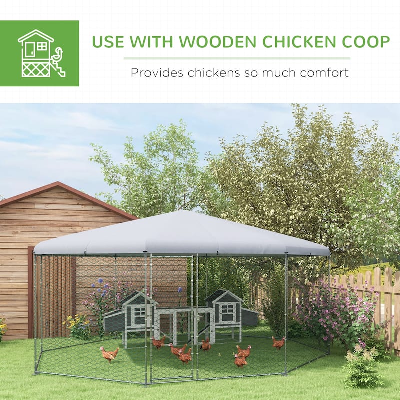 Large Walk-in Chicken Coop with Roof Cover and Steel Frame Poultry Cage for Hens Ducks or Bunnies