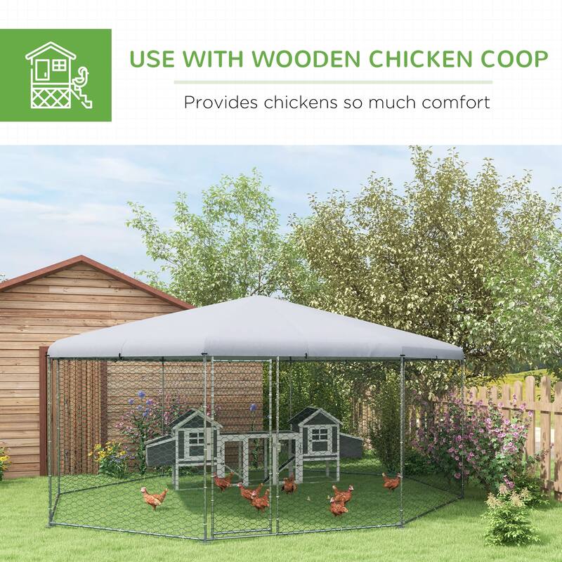 PawHut Large Metal Chicken Coop Chicken Run for Chicken, Ducks and Rabbits with Waterproof and Anti-UV Cover