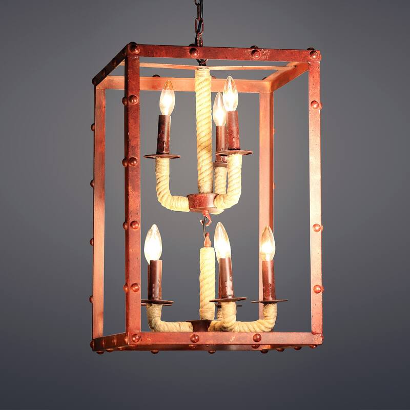 Rivka 6-light Rectangular Rusty Steel 16-inch Chandelier