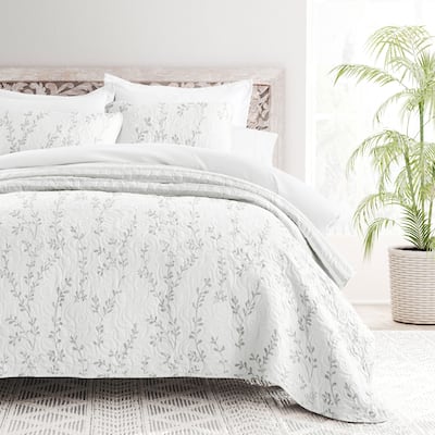 Becky Cameron All Season 3 Piece Sprouting Vines Stripe Reversible Quilt Set with Shams