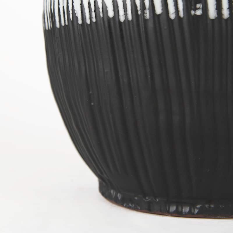 HomeRoots 19" Black Gray And White Abstract Cylinder Ceramic Table Vase