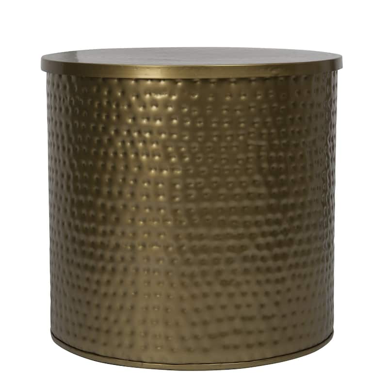 Brass Hammered Metal Drum Table with Lid