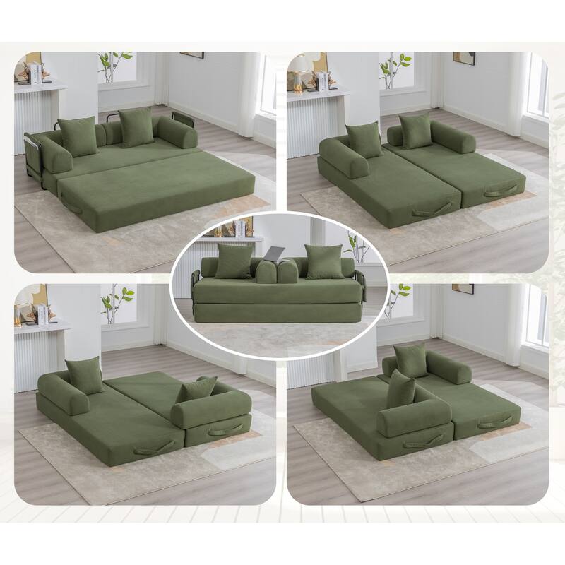 HOMEFUN Corduroy Upholstered Modern Comfort Foldable Compressible Sofa Bed with Sturdy Metal Frame - Olive Green