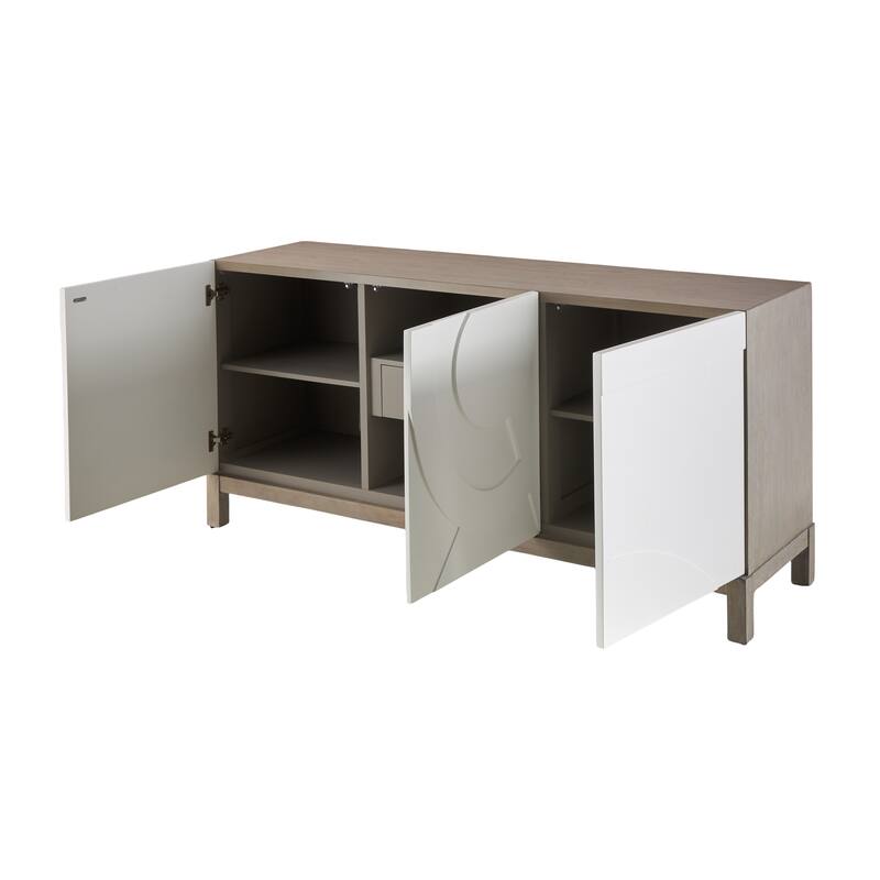 Wooden Geometric 3 Door and 1 Interior Drawer Sideboard - White - Roche River Decor - 19"W x 68"L x 32"H