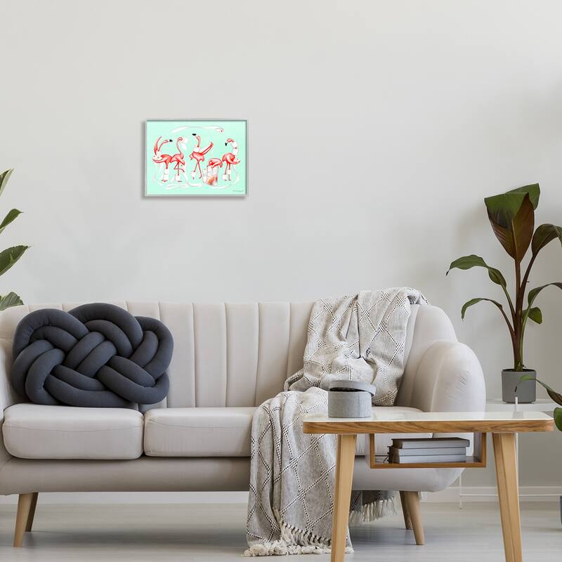 Stupell Silly Flamingos Toilet Paper Rolls Bathroom Illustration Framed Wall Art, Design by Amelie Legault - Pink