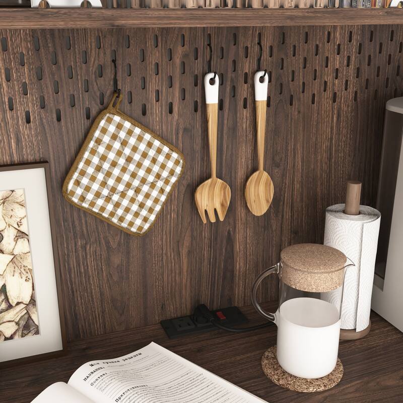 Kitchen Pantry with Bakers Racks, Freestanding Sideboard Cupboard with Reeded Glass Doors, Wood Cupboard with Microwave Stand