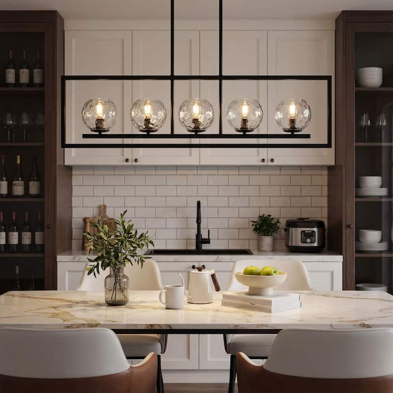5-Light Linear Kitchen Island Chandelier, Adjustable Pendant Light - 39.4'' W × 5.1'' D × 53.5'' H