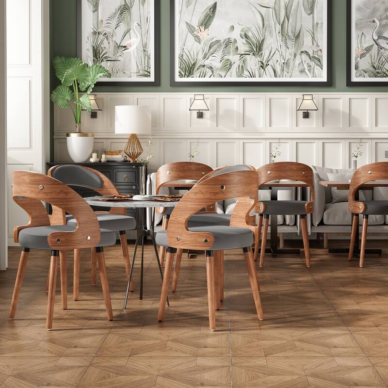 Wood Dining Chairs, Set of 2 Modern Upholstered Dining Chairs with Curved Backrest for Kitchen, Dining Room, Living Room