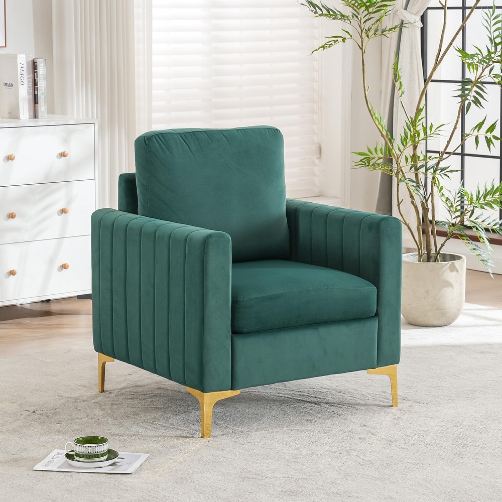Modern Velvet Accent Chair for Living Room & Bedroom Comfy Reading Armchair with Gold Metal Legs
