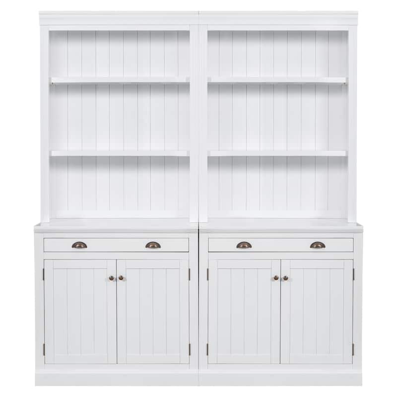 83.4"Tall Bookshelf Suite, Modern Bookcase Suite with LED Lighting,Doors and Drawers,2-Piece Set Storage Bookcase - White
