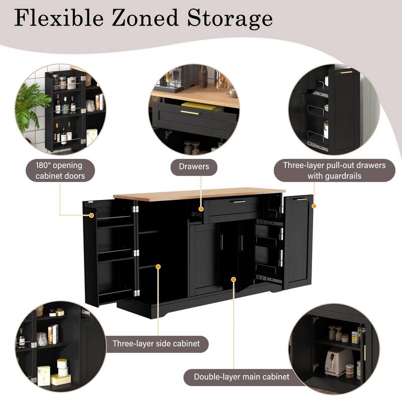 Modern Sideboard Kitchen Island with Drawer & Pull-Out Rack, Buffet Cabinet Storage Cabinet for Dining Room & Entryway