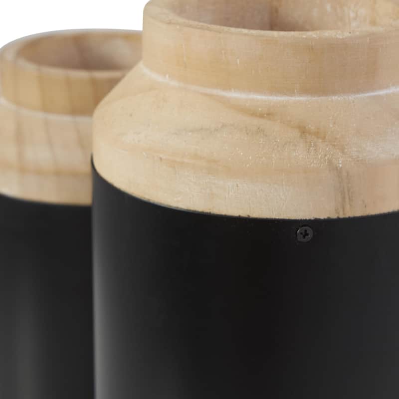 Wood Colorblock Decorative Vase with Light Brown Wood Tops - Set of 2 Black - Roche River Decor