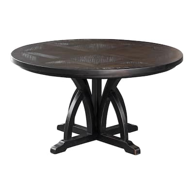 56" Maiva Round Black Mango Wood Dining Table with Arched Base Design