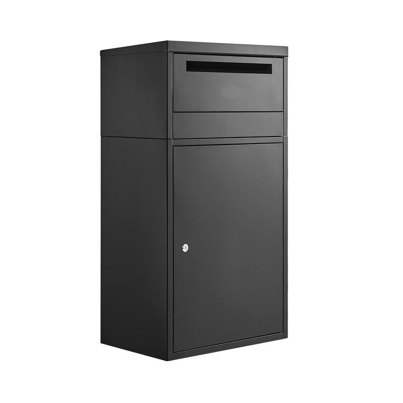 Black Galvanized Steel Parcel Delivery Box with Anti-Theft Design and Weatherproof Finish - 19.7 x 12.8 x 35.8 in - Black