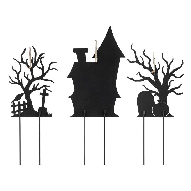 Glitzhome Set of 3 Halloween Metal Silhouette Haunted Yard Stake or Hanging Decor