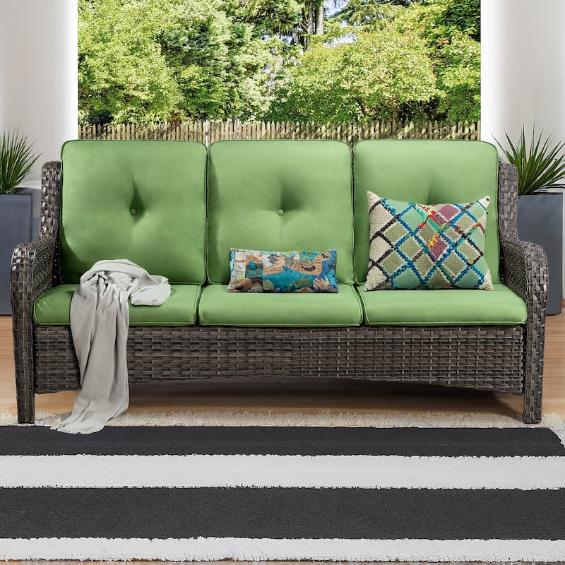 Cozywor 3-Seat Wicker Outdoor Patio Sofa Sectional Couch with Cushions