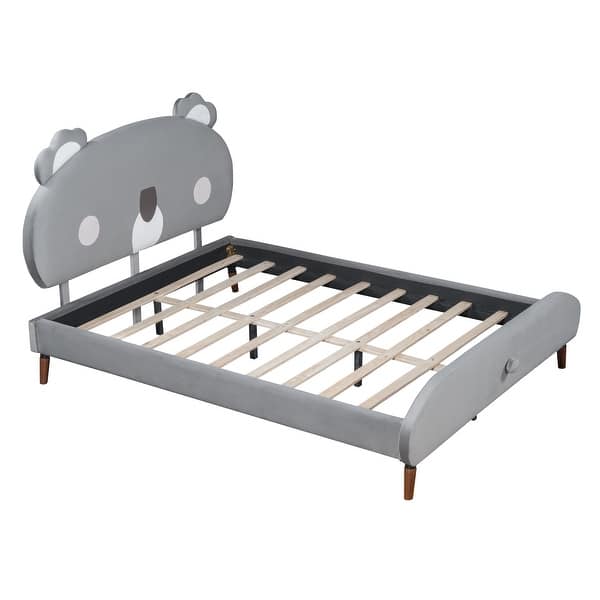 slide 2 of 11, Full Size Toddler Bed Kids Bed Children Bed Wood Slat Support Bed Upholstered Bed with Gray Koala-shaped Headboard Gray Koala - Full