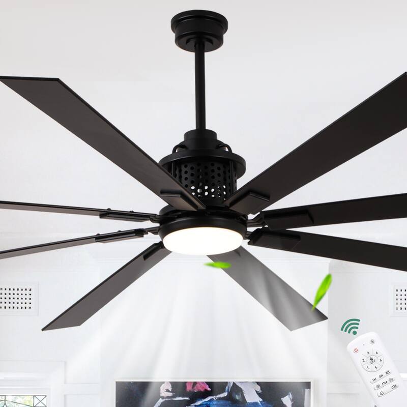 Cusp Barn 72 Inch Indoor/Outdoor Black Modern Large Ceiling Fan with Lights and Remote, Reversible Quiet DC Motor Ceiling Fan