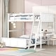 preview thumbnail 1 of 34, Pine Wood Bunk Bed with Desk and Drawers, Movable Lower Bed, Full-Length Guardrail Full Over Full - White