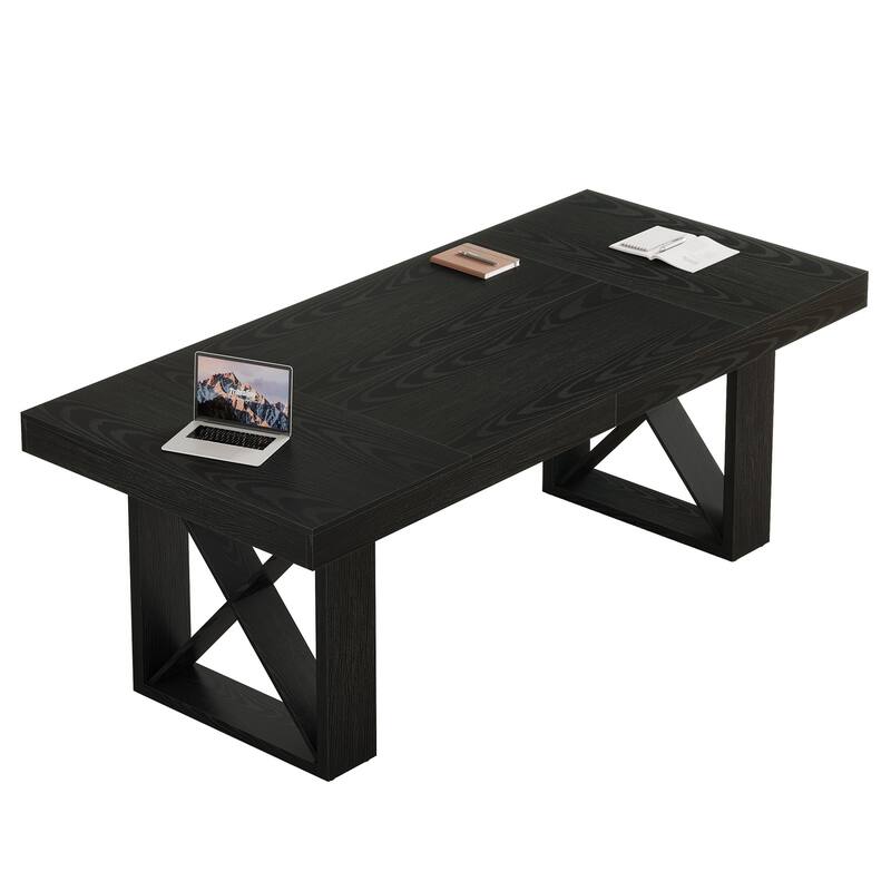 63-Inch Long Wood Conference Table, Simple Meeting Desk for Home Office & Small Team Gatherings