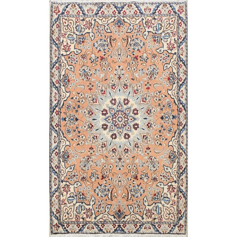 Vegetable Dye Floral Nain Persian Area Rug Hand-knotted Wool Carpet - 2'11" x 4'6"