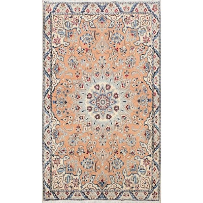 Vegetable Dye Floral Nain Persian Area Rug Hand-knotted Wool Carpet - 2'11" x 4'6"