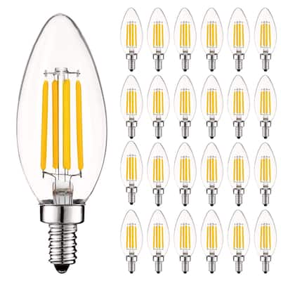 Luxrite 5W Vintage Candelabra LED Bulbs Dimmable, 550 Lumens, 60W Equivalent, UL Listed, E12 Base (24 Pack)