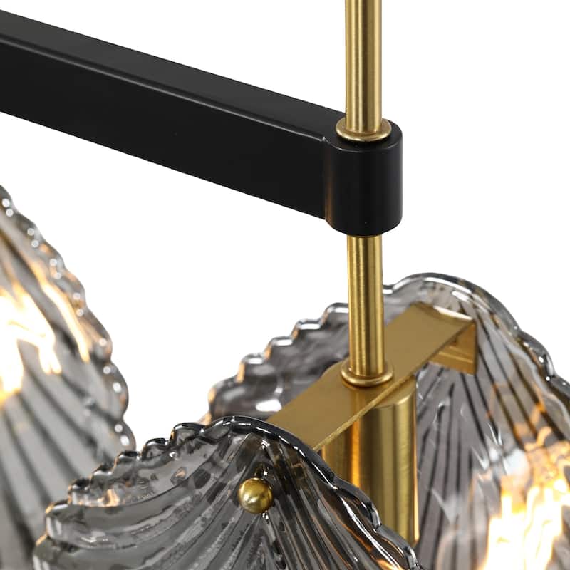 Modern 5-Light Linear Chandelier with Smoky Gray Glass Shades for Dining Room or Kitchen Island