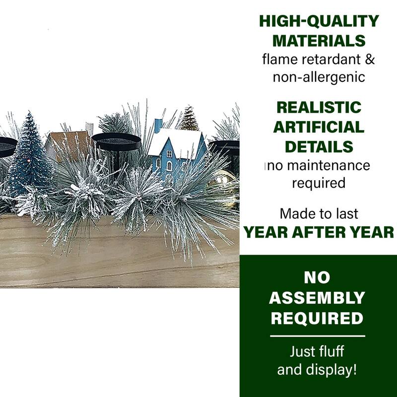 Fraser Hill Farm 42inch 5Candle Holder Centerpiece with Frosted Pine