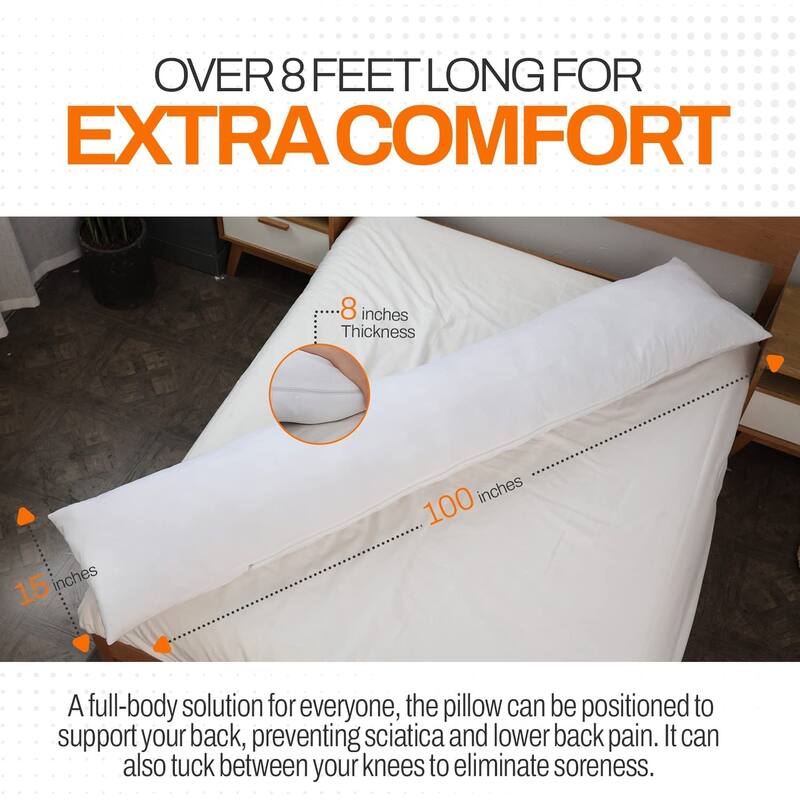 Cheer Collection Down Alternative 15" x 100" Extra Long Body Pillow with Zippered Cover - White