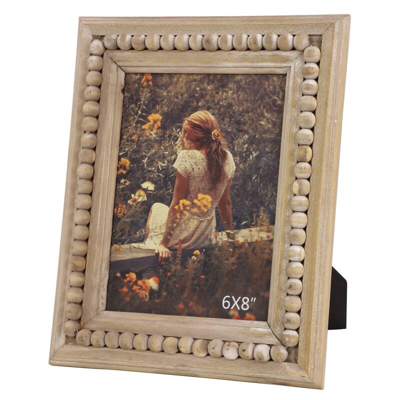 Light Brown Wood Beaded 1 Slot Photo Frame - 9 x 1 x 11