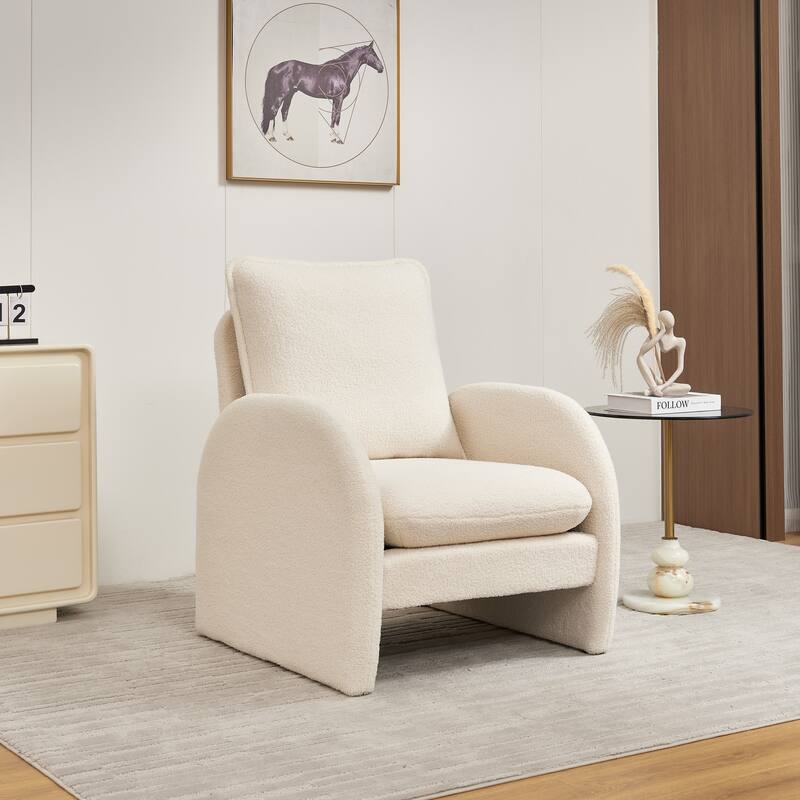 Beige Modern 28.35" Upholstered Arm Chair with Ergonomic Design and Soild Wood Frame - Beige