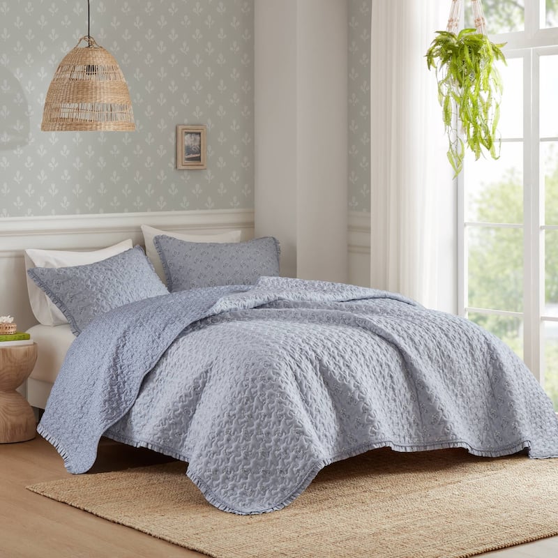 Madison ParK Linwood 3 Piece Ruffle Printed Quilt Set